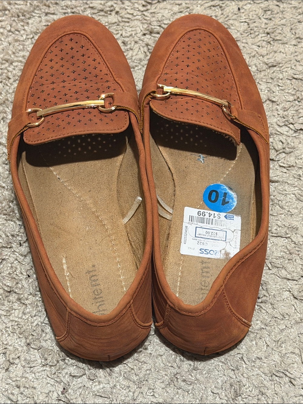 Women's Suede-Look Slip-On Loafers with Gold Bit - Rust Brown size 10